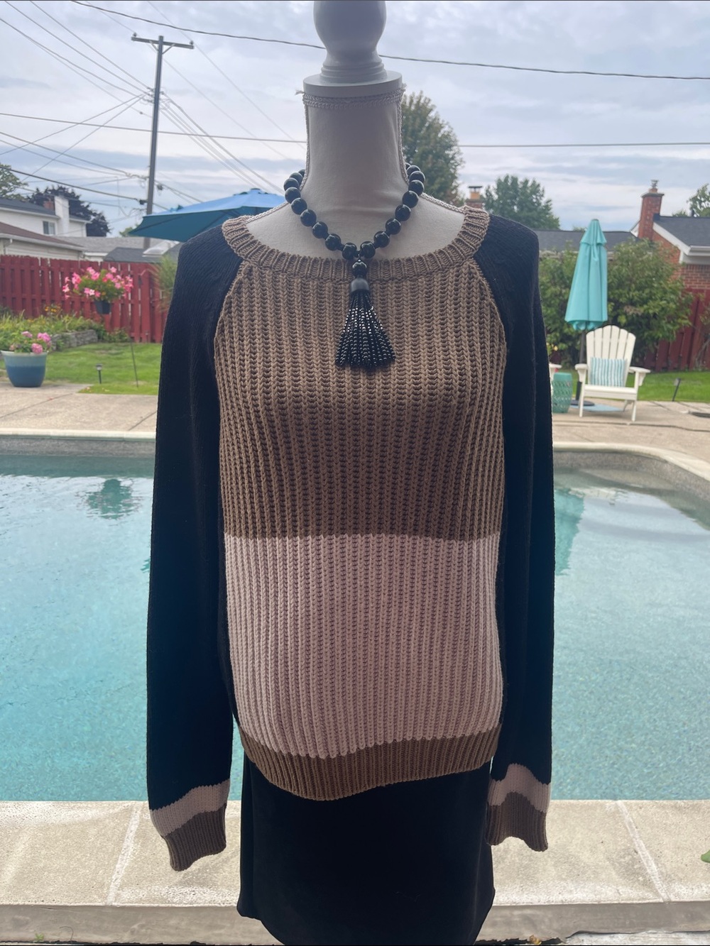Weekend MaxMara Colorblock Crewneck Sweater in Brown, Beige & Black